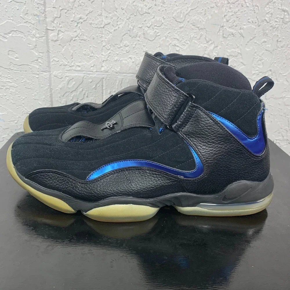 Nike Air Penny 4‎ OG Mens Size 13 Black Suede Leather Blue Sneakers 864018-001